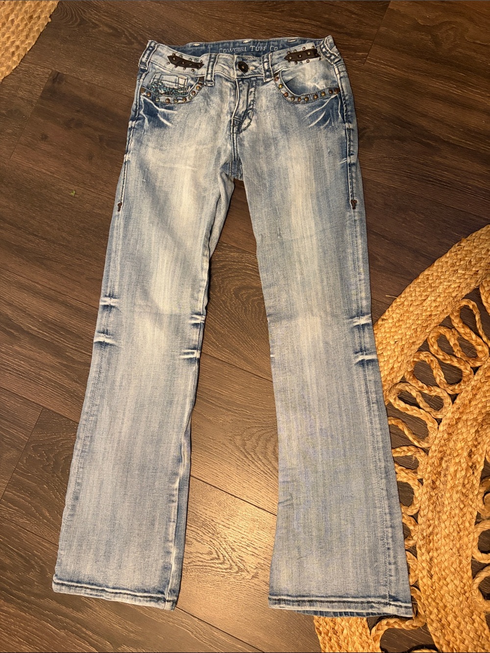 Cowgirl Tuff Light Blue Bootcut Jeans with Stud Detailing